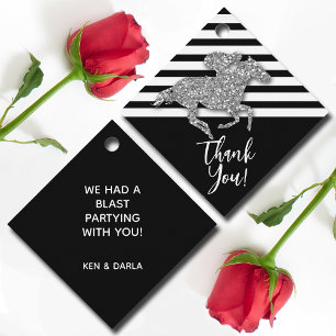 Gold Race Horse op Black Stripes Favor Tags Bedankjes Labels