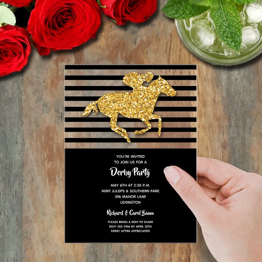 Gold Racehorse Black Stripes Derby Party Acryl Uitnodigingen