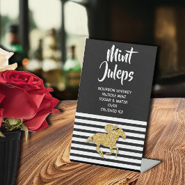 Gold Racehorse Mint Julep Vrijgezellenfeest Reclamebord Met Voetstuk
