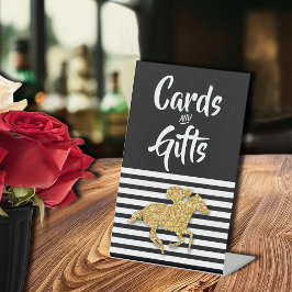 Gold Racehorse Vrijgezellenfeest Kaarten en gesche Reclamebord Met Voetstuk