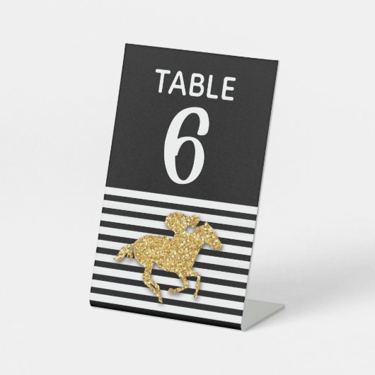 Gold Racehorse Vrijgezellenfeest Tafelnummer Reclamebord Met Voetstuk (Voorkant)