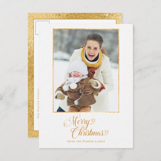Gold Radiance Merry-kerstscript Foto Briefkaart (Voorkant / Achterkant)