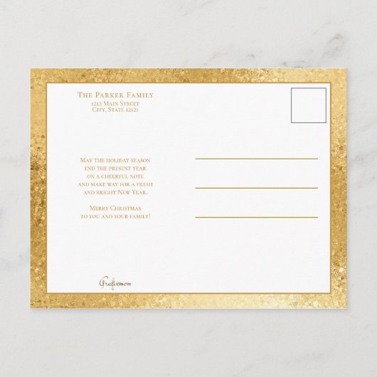 Gold Radiance Merry-kerstscript Foto Briefkaart (Achterkant)