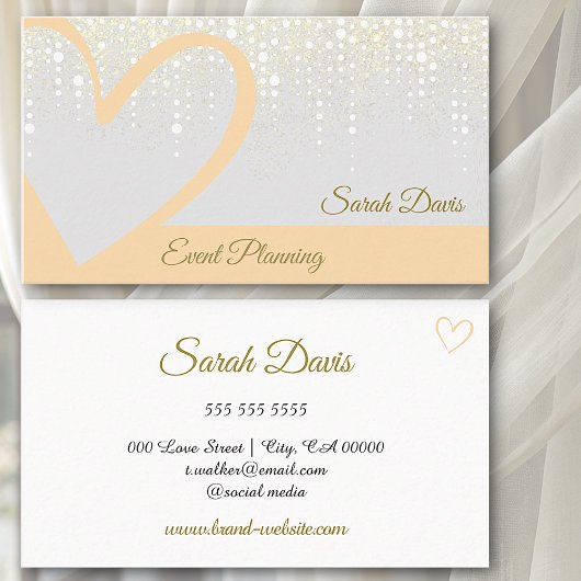 Gold Rain Dripping Cream Peach Heart Event Planner Visitekaartje