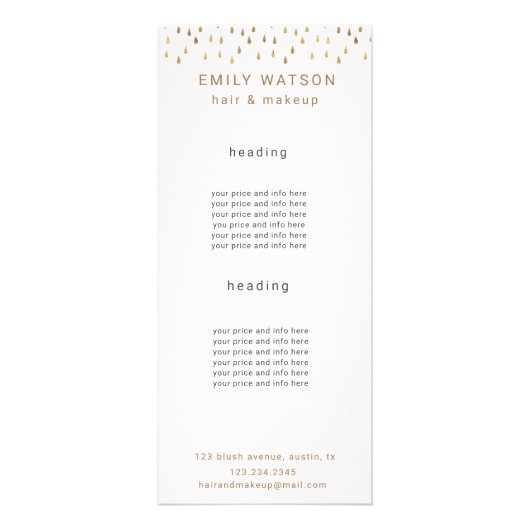 Gold Rain Drops Faux Foil Trendy Price Reclamekaart (Voorkant)