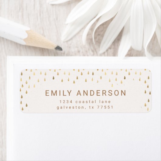 Gold Rain Drops Faux Folie Retouradres Etiket (Insitu)