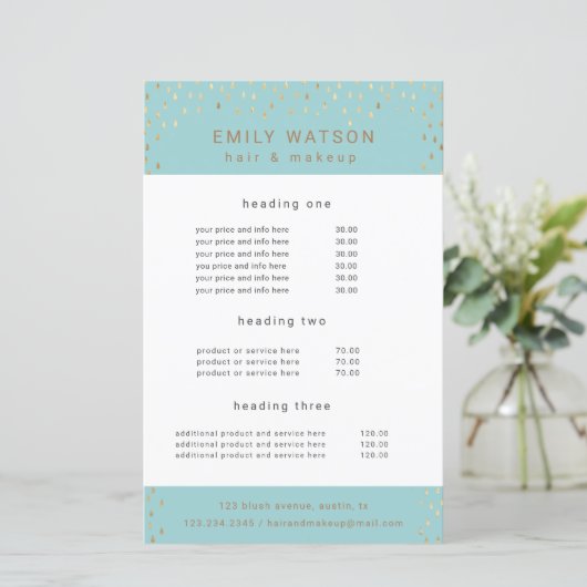 Gold Rain Drops Faux Folie Service en Prijs Flyer (Staand voorkant)