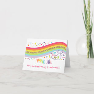 Gold Rainbow Art Party Birthday Dank u Bedankkaart