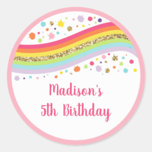 Gold Rainbow Art Party Birthday Ronde Sticker