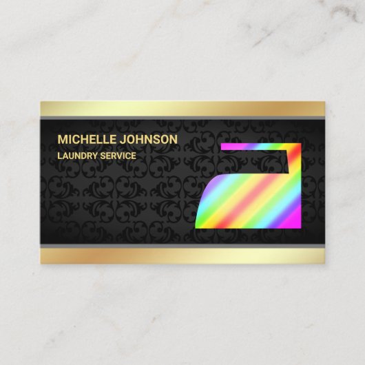 Gold Rainbow Steam Iron Laundry Ironry Service Visitekaartje (Voorkant)
