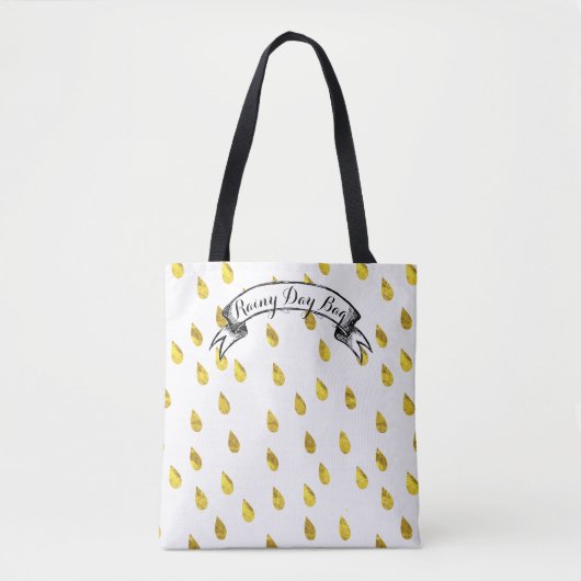 Gold Raindrop Rainy Day Patroon Tote Bag (Voorkant)