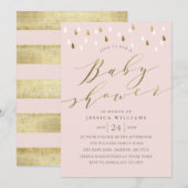 Gold raindrops snuffelscript baby shower nodigt ro kaart (Voorkant / Achterkant)