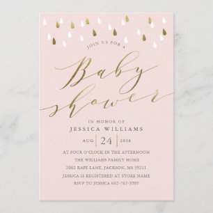 Gold raindrops snuffelscript baby shower nodigt ro kaart