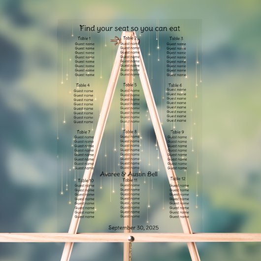 Gold Rainfall String Lights Trouwstoel Grafiek Acryl Bord (Neutraal)