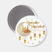 Gold Ramadan Mubarak Mosque & Lanterns Decorative Magneet (Voorkant / Achterkant)