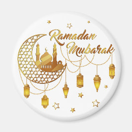 Gold Ramadan Mubarak Mosque & Lanterns Decorative Magneet