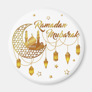 Gold Ramadan Mubarak Mosque & Lanterns Decorative Magneet