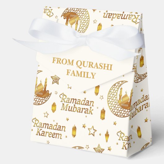 Gold Ramadan Mubarak Pattern with Custom Name Bedankdoosjes (Voorkant)