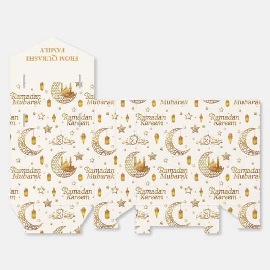 Gold Ramadan Mubarak Pattern with Custom Name Bedankdoosjes (Ongevouwen)