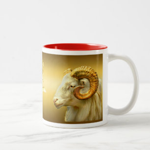 Gold Ram's hoofd en Chinees symbool, Jaar van de R Tweekleurige Koffiemok