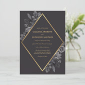 Gold Raven Black Floral Diamond Lijst Wedding Kaart (Staand voorkant)