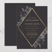 Gold Raven Black Floral Diamond Lijst Wedding Kaart (Voorkant / Achterkant)