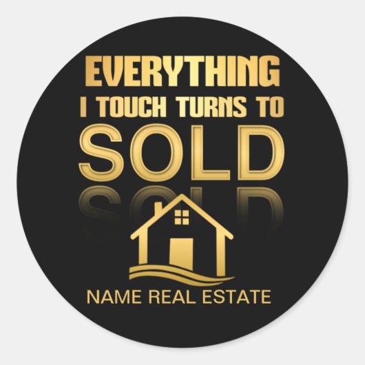 Gold REAL ESTATE alles draait om VERKOCHT Ronde Sticker (Voorkant)