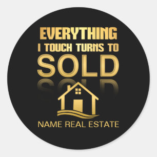 Gold REAL ESTATE alles draait om VERKOCHT Ronde Sticker