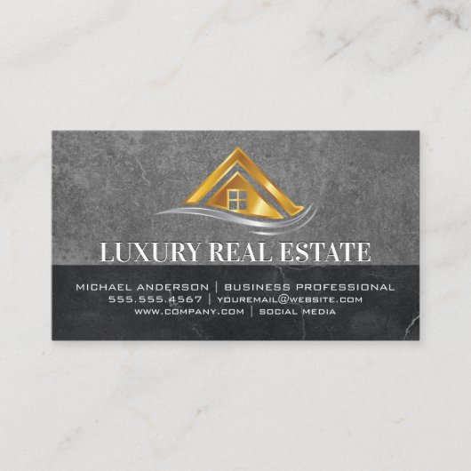 Gold Real Estate Logo | leistenen marmer Visitekaartje (Voorkant)