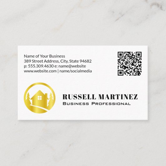 Gold Real Estate Trees Logo | QR-code Visitekaartje (Voorkant)