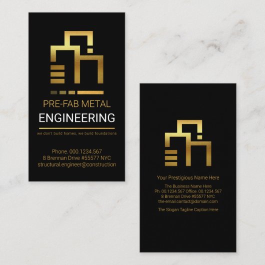 Gold Rebar Piling Groundwork Construction Visitekaartje (Voorkant / Achterkant)