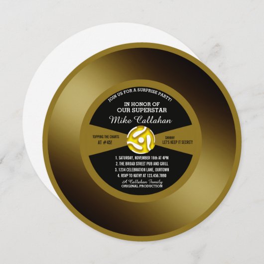 Gold Record Vinyl 45 Enterprise Party Kaart (Voorkant / Achterkant)