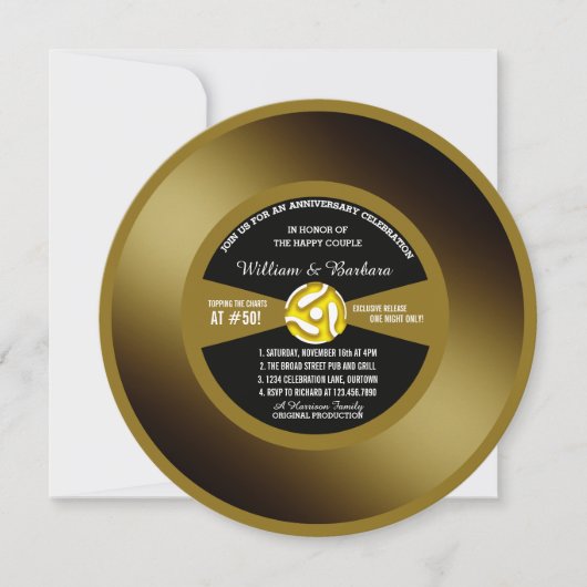 Gold Record Vinyl 45 Jubileum Partij Kaart (Voorkant)