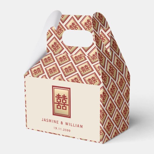 Gold Rectangle Double Gelukkig Chinese Wedding Fa Bedankdoosjes (Achterkant)