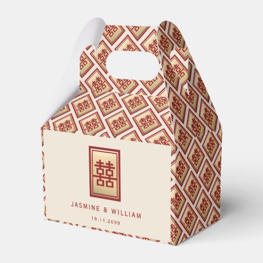 Gold Rectangle Double Gelukkig Chinese Wedding Fa Bedankdoosjes (Voorkant Zijde)