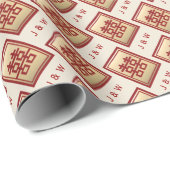 Gold Rectangle Double Gelukkig Chinese Wedding Wr Cadeaupapier (Rol Hoek)