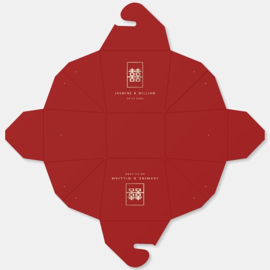 Gold Rectangle Double Happiness Chinese Wedding Bedankdoosjes (Ongevouwen)
