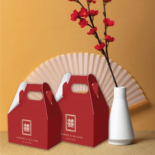 Gold Rectangle Double Happiness Chinese Wedding Bedankdoosjes