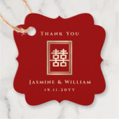 Gold Rectangle Double Happiness Chinese Wedding Bedankjes Labels (Voorkant)