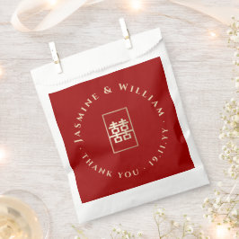Gold Rectangle Double Happiness Chinese Wedding Bedankzakje