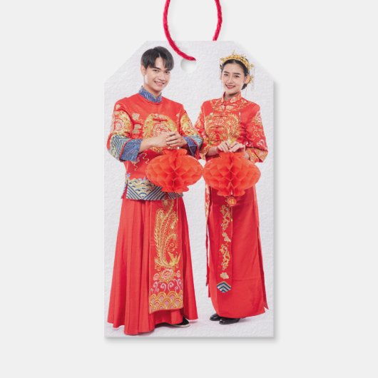 Gold Rectangle Double Happiness Chinese Wedding Cadeaulabel (Achterkant)
