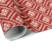 Gold Rectangle Double Happiness Chinese Wedding Cadeaupapier (Rol Hoek)