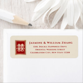 Gold Rectangle Double Happiness Chinese Wedding Etiket