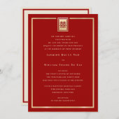 Gold Rectangle Double Happiness Chinese Wedding Kaart (Voorkant / Achterkant)