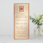 Gold Rectangle Double Happiness Chinese Wedding Kaart (Staand voorkant)