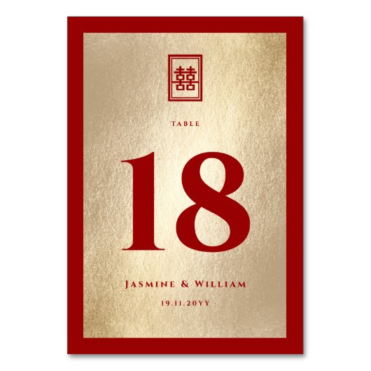 Gold Rectangle Double Happiness Chinese Wedding Kaart (Voorkant)