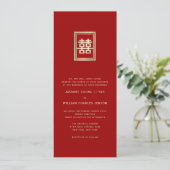 Gold Rectangle Double Happiness Chinese Wedding Kaart (Staand voorkant)