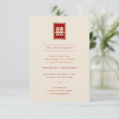 Gold Rectangle Double Happiness Chinese Wedding Kaart (Staand voorkant)