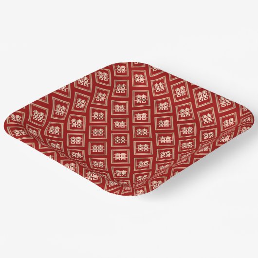 Gold Rectangle Double Happiness Chinese Wedding Papieren Bordje (Gebogen)