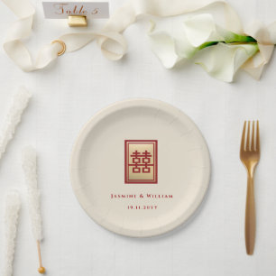 Gold Rectangle Double Happiness Chinese Wedding Papieren Bordje
